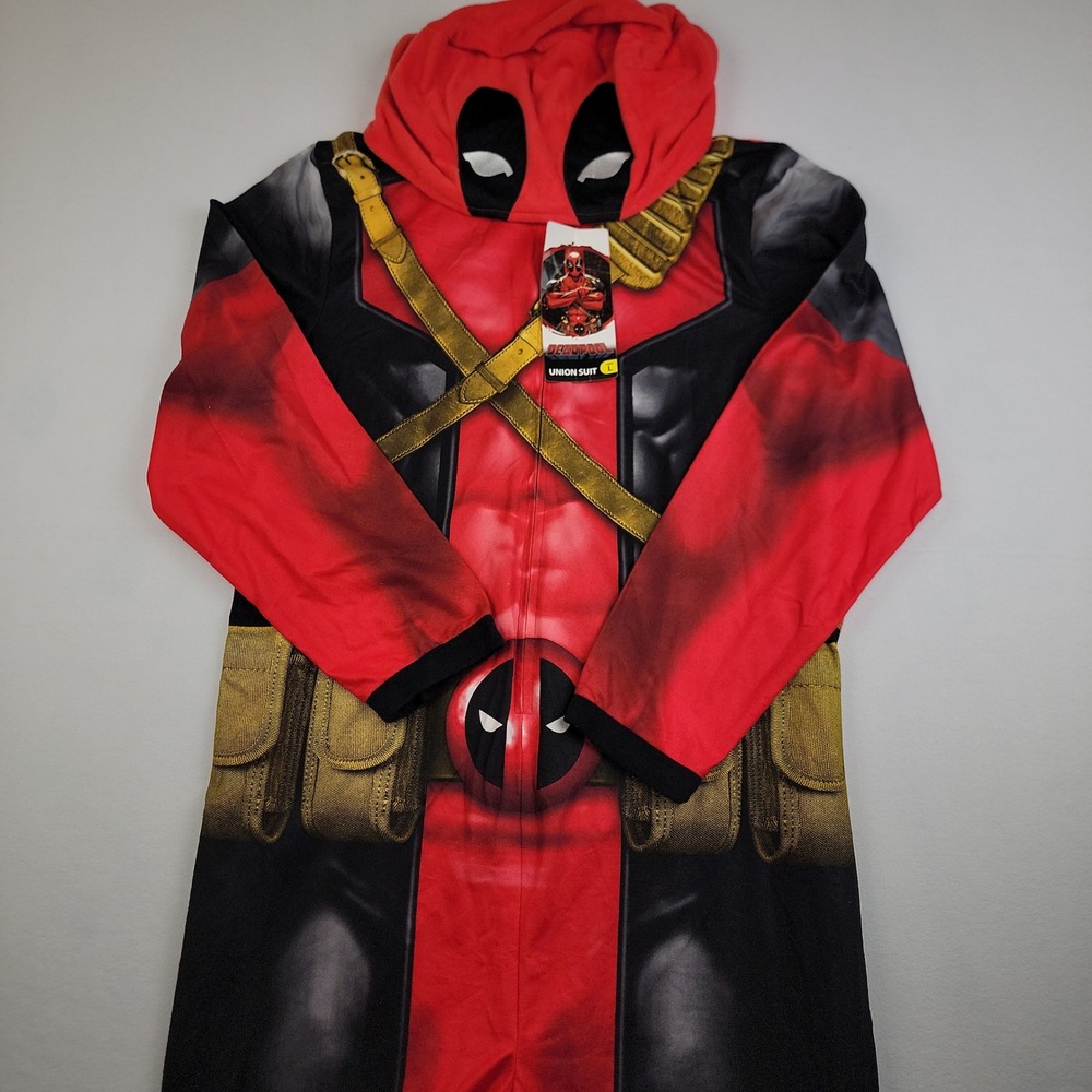 Marvel Deadpool Union Suit Mens Large Red Black Superhero Cosplay Pajamas NWT